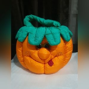 Vintage 1993 Pumpkin Trick or Treat Halloween Plush Basket Joelson Industries